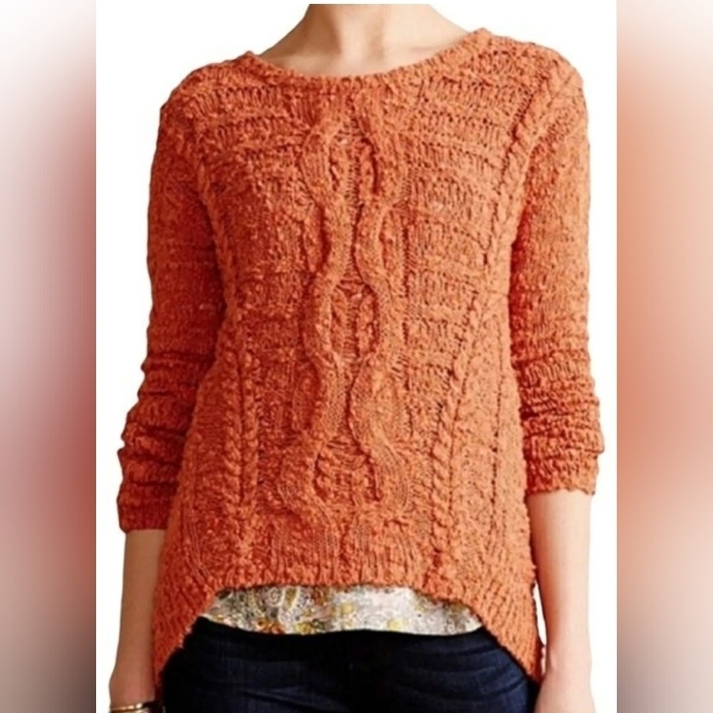 Moth for Anthropologie burnt orange loose cable knit sweater
